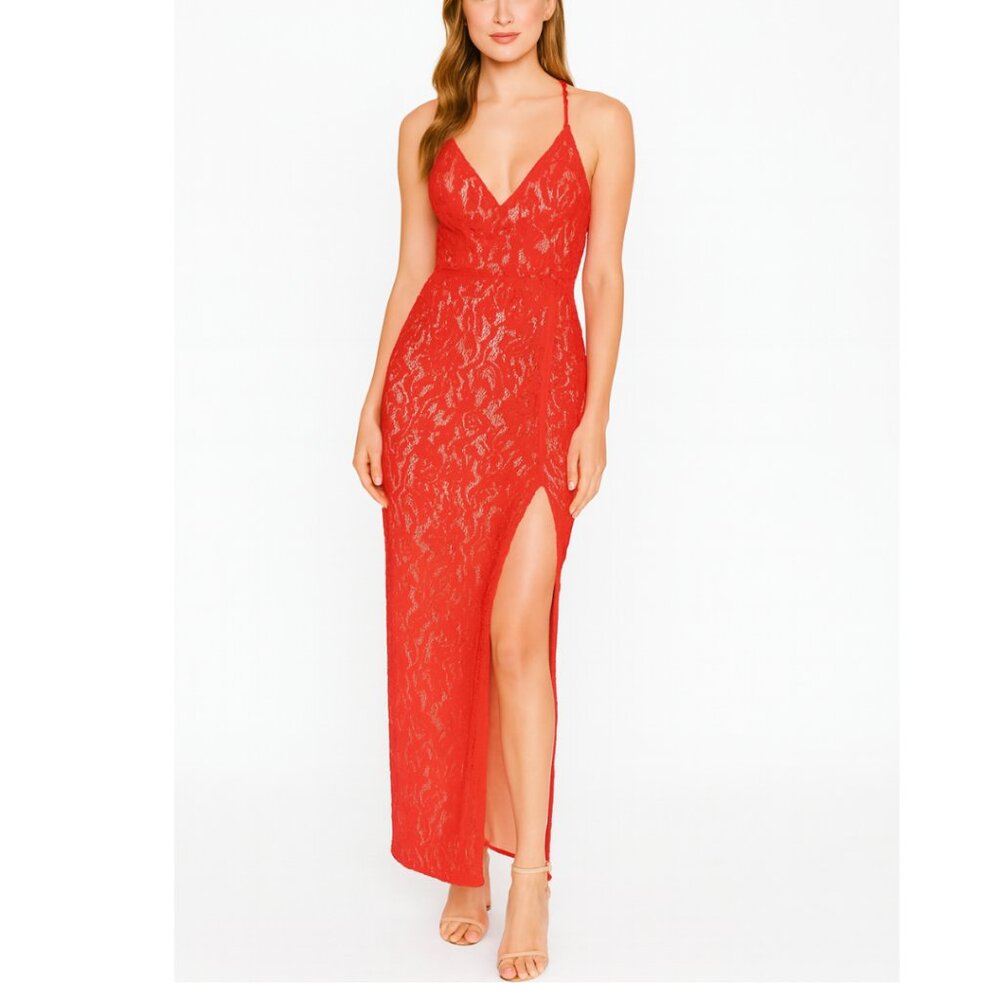 NBD x‎ REVOLVE Georgia Gown Women’s XS Red Evening Formal Backless Lace Maxi